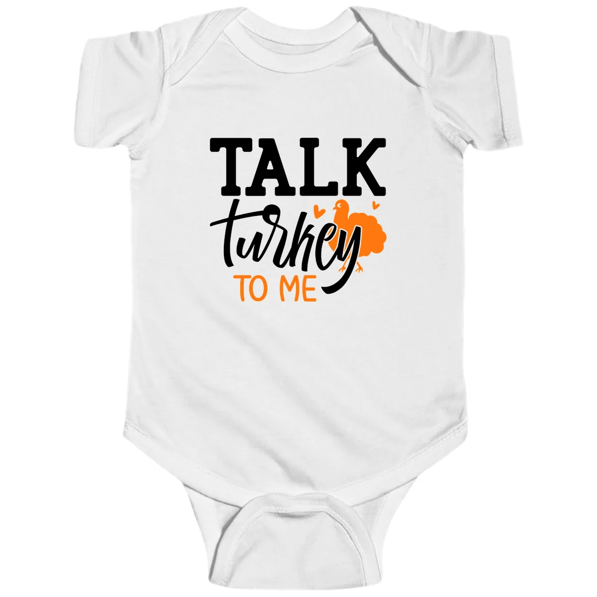 Talk Turkey To Me Thanksgiving Phrase Baby Onesie in White