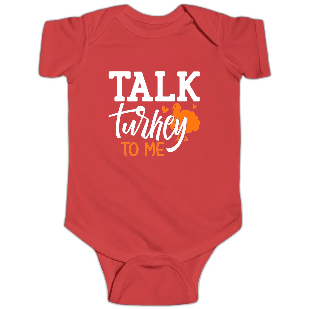 Talk Turkey To Me Thanksgiving Phrase Baby Onesie in Red