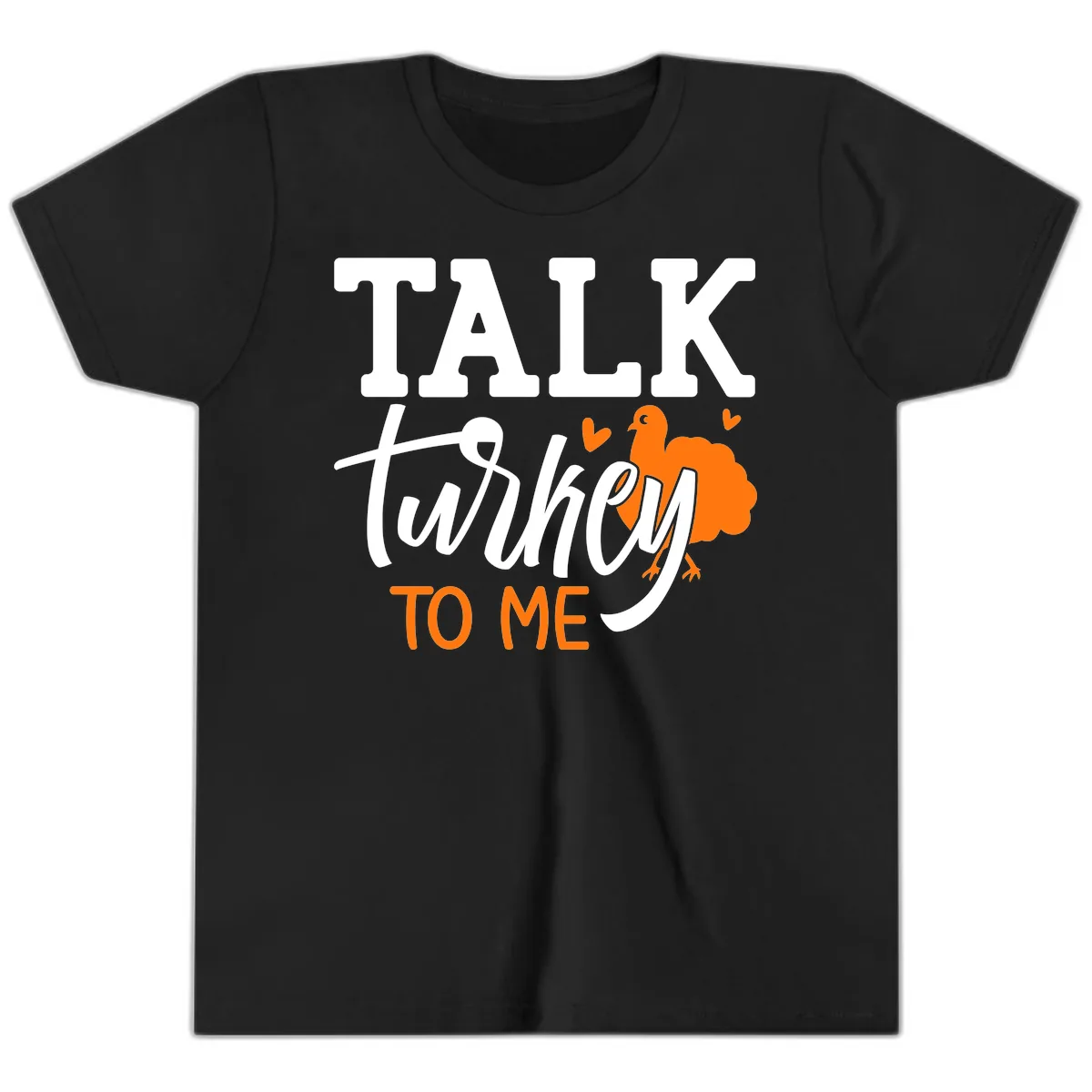 Talk Turkey To Me Thanksgiving Phrase Youth T-Shirt in Black