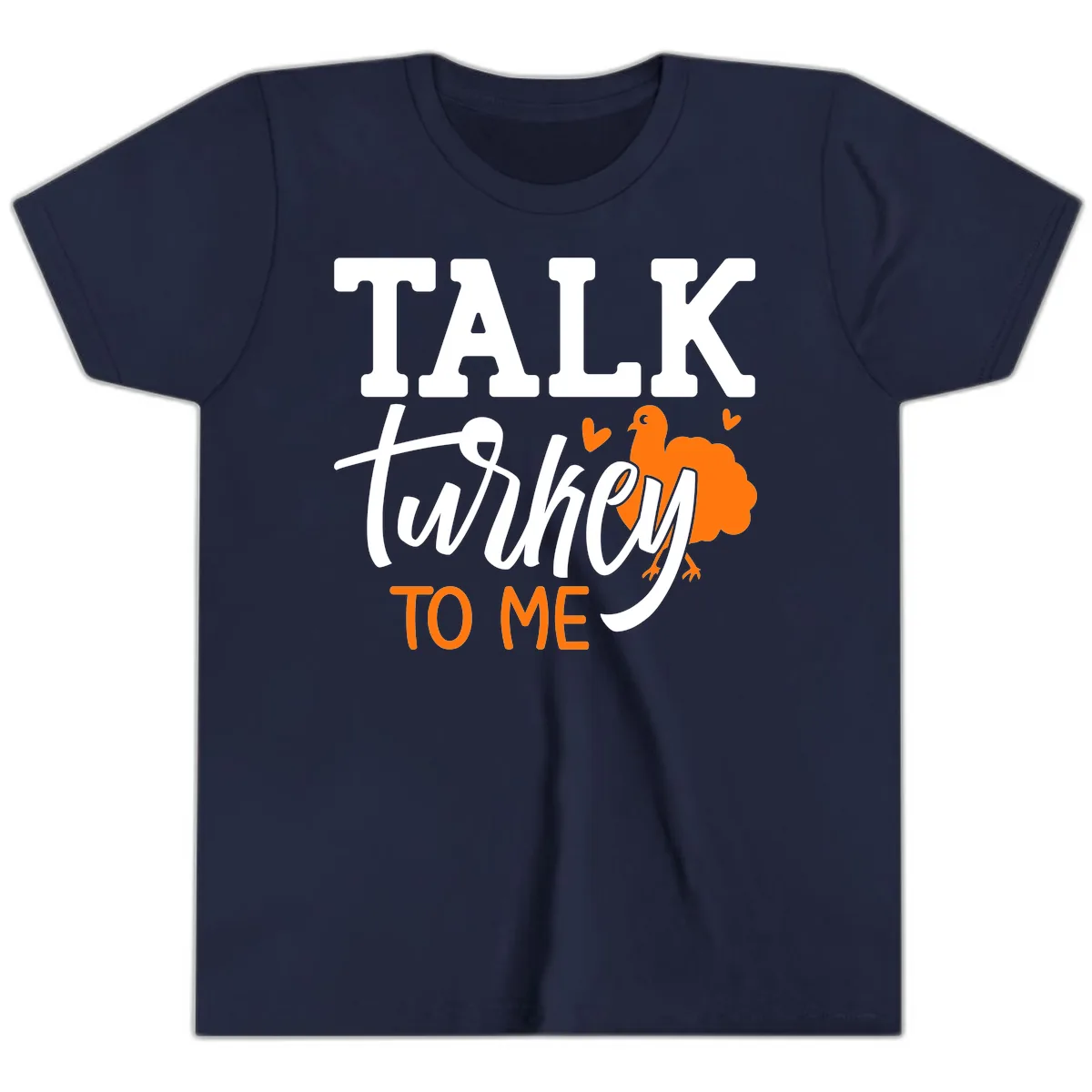 Talk Turkey To Me Thanksgiving Phrase Youth T-Shirt in Navy