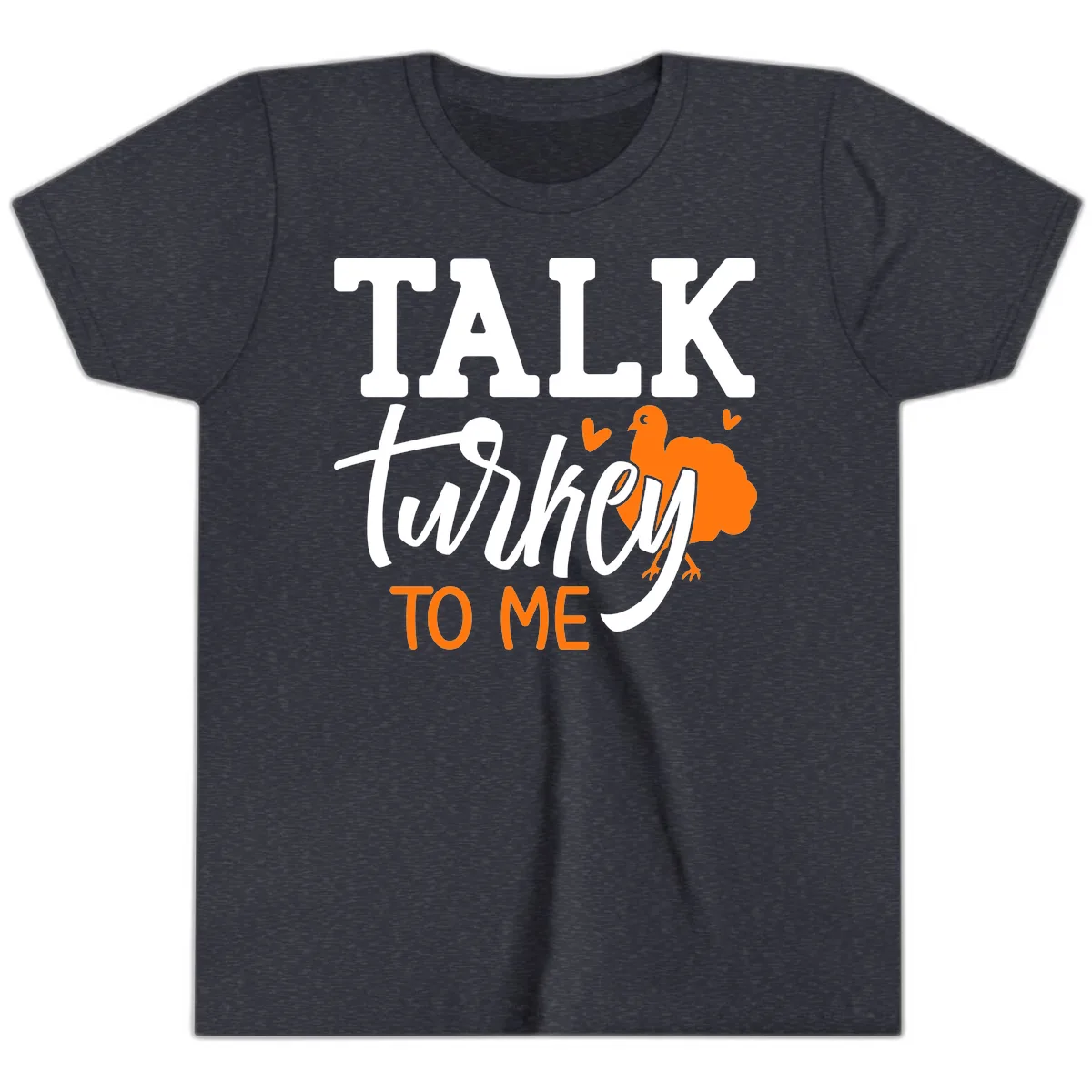 Talk Turkey To Me Thanksgiving Phrase Youth T-Shirt in Heather Navy