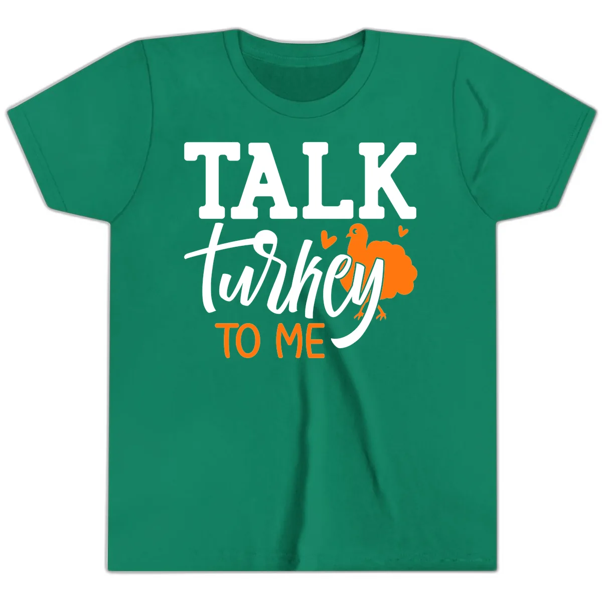 Talk Turkey To Me Thanksgiving Phrase Youth T-Shirt in Kelly