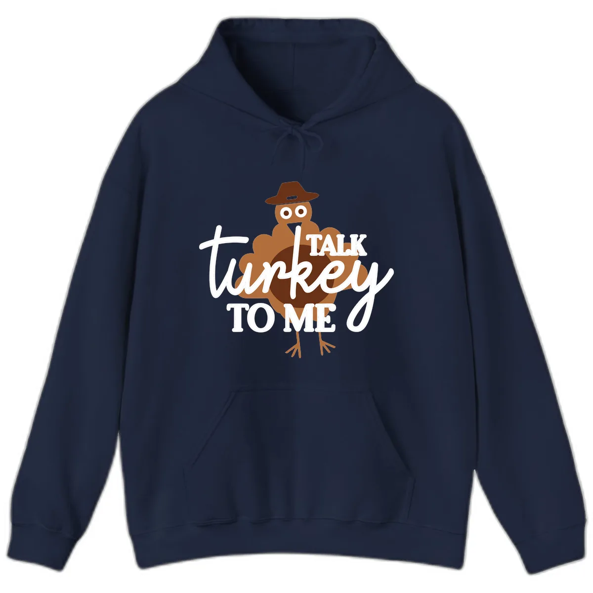 Talk Turkey To Me Thanksgiving Turkey Hoodie in Navy
