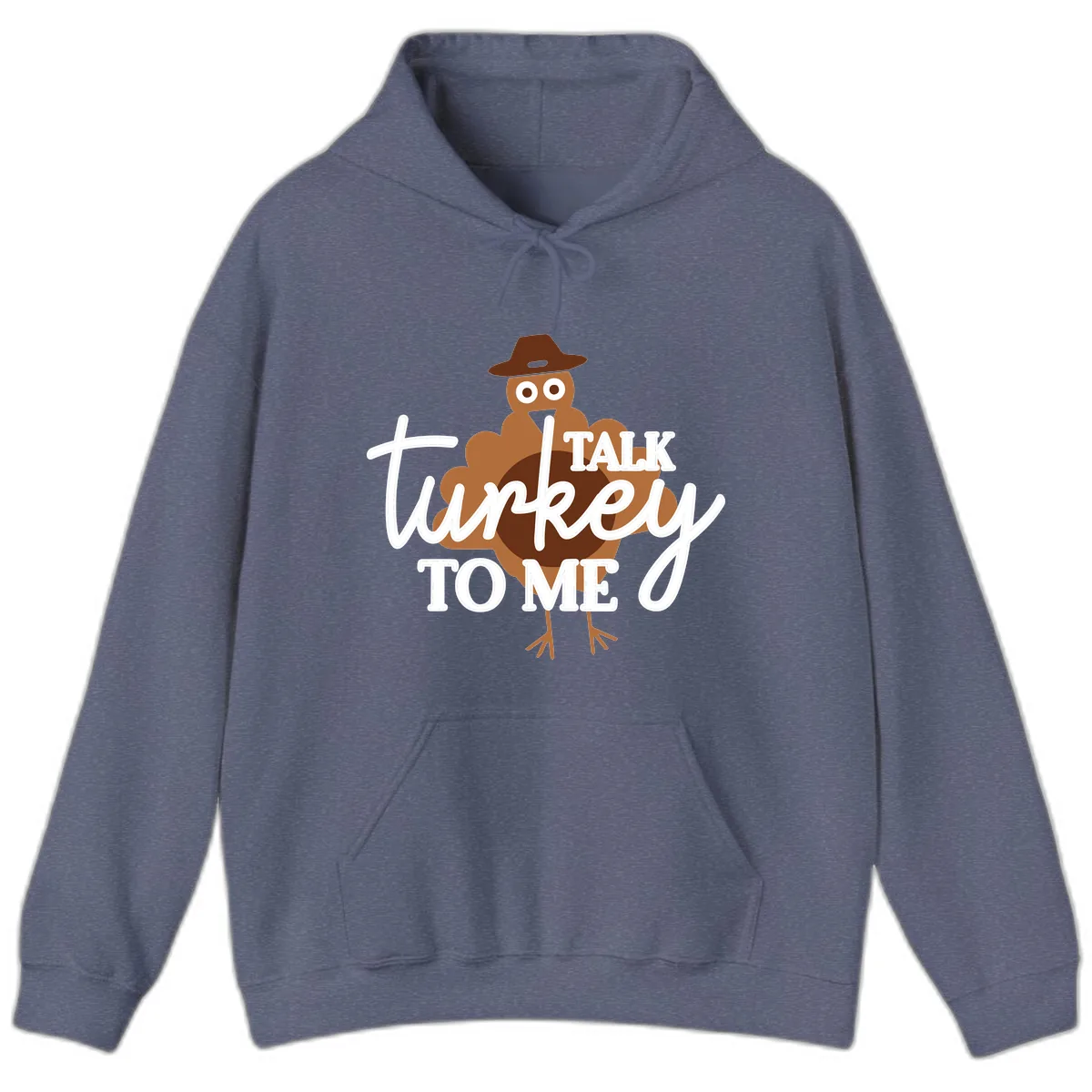 Talk Turkey To Me Thanksgiving Turkey Hoodie in Heather Navy