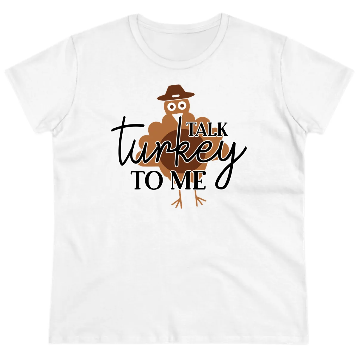 Talk Turkey To Me Thanksgiving Turkey Ladies Tee in White