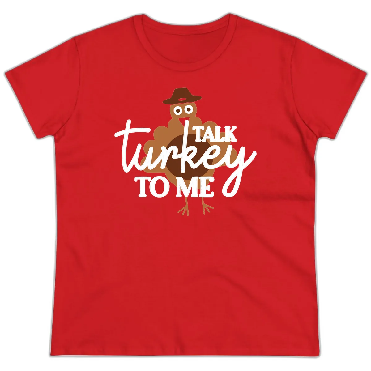 Talk Turkey To Me Thanksgiving Turkey Ladies Tee in Red