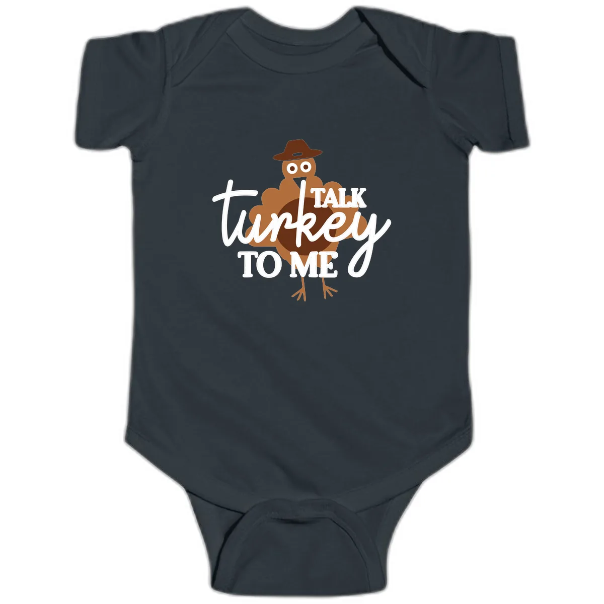 Talk Turkey To Me Thanksgiving Turkey Baby Onesie in Black