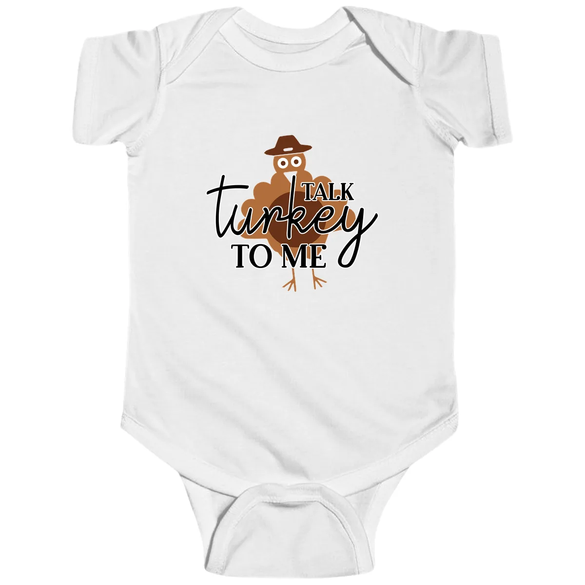 Talk Turkey To Me Thanksgiving Turkey Baby Onesie in White