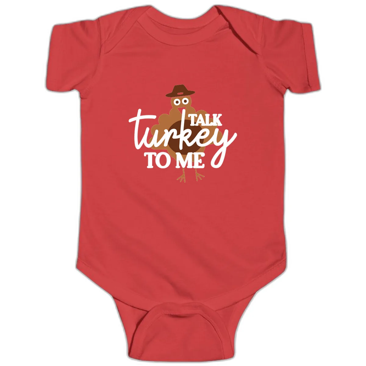 Talk Turkey To Me Thanksgiving Turkey Baby Onesie in Red