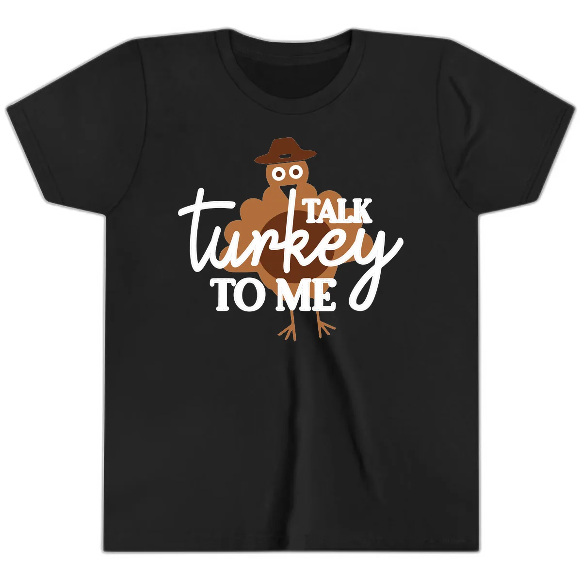 Talk Turkey To Me Thanksgiving Turkey Youth T-Shirt in Black