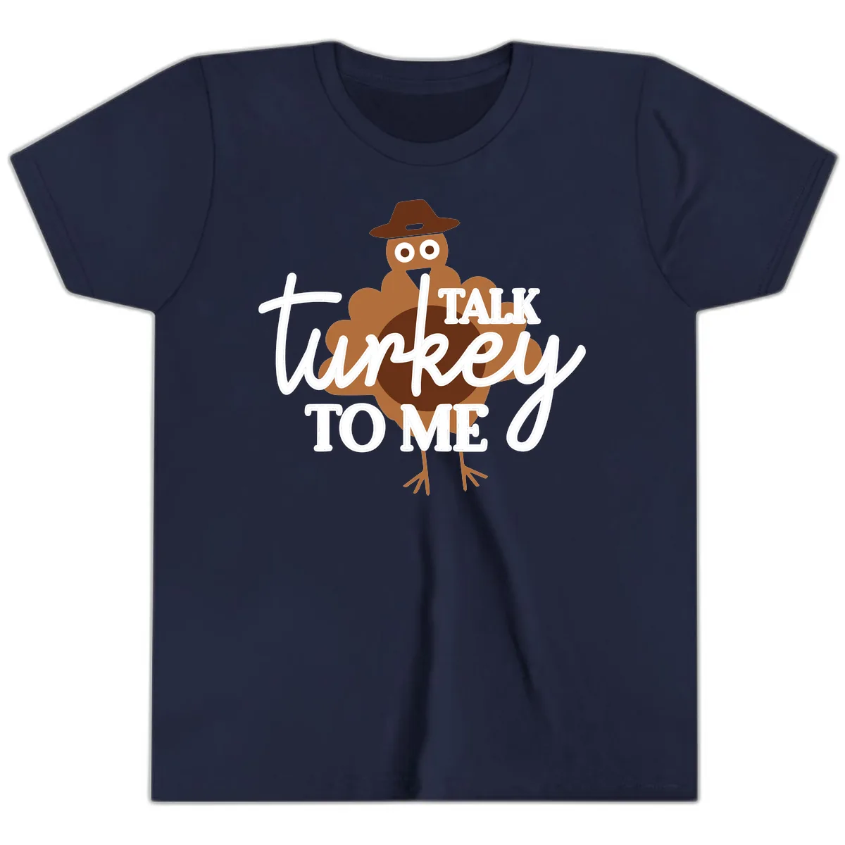 Talk Turkey To Me Thanksgiving Turkey Youth T-Shirt in Navy