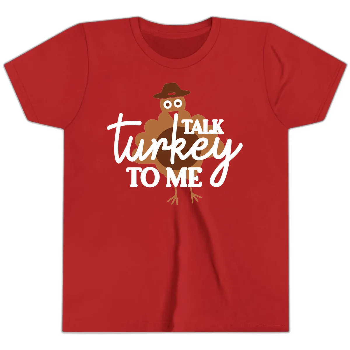 Talk Turkey To Me Thanksgiving Turkey Youth T-Shirt in Red