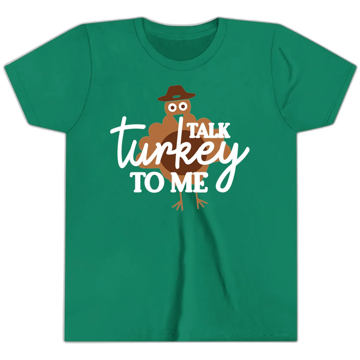 Talk Turkey To Me Thanksgiving Turkey Youth T-Shirt in Kelly