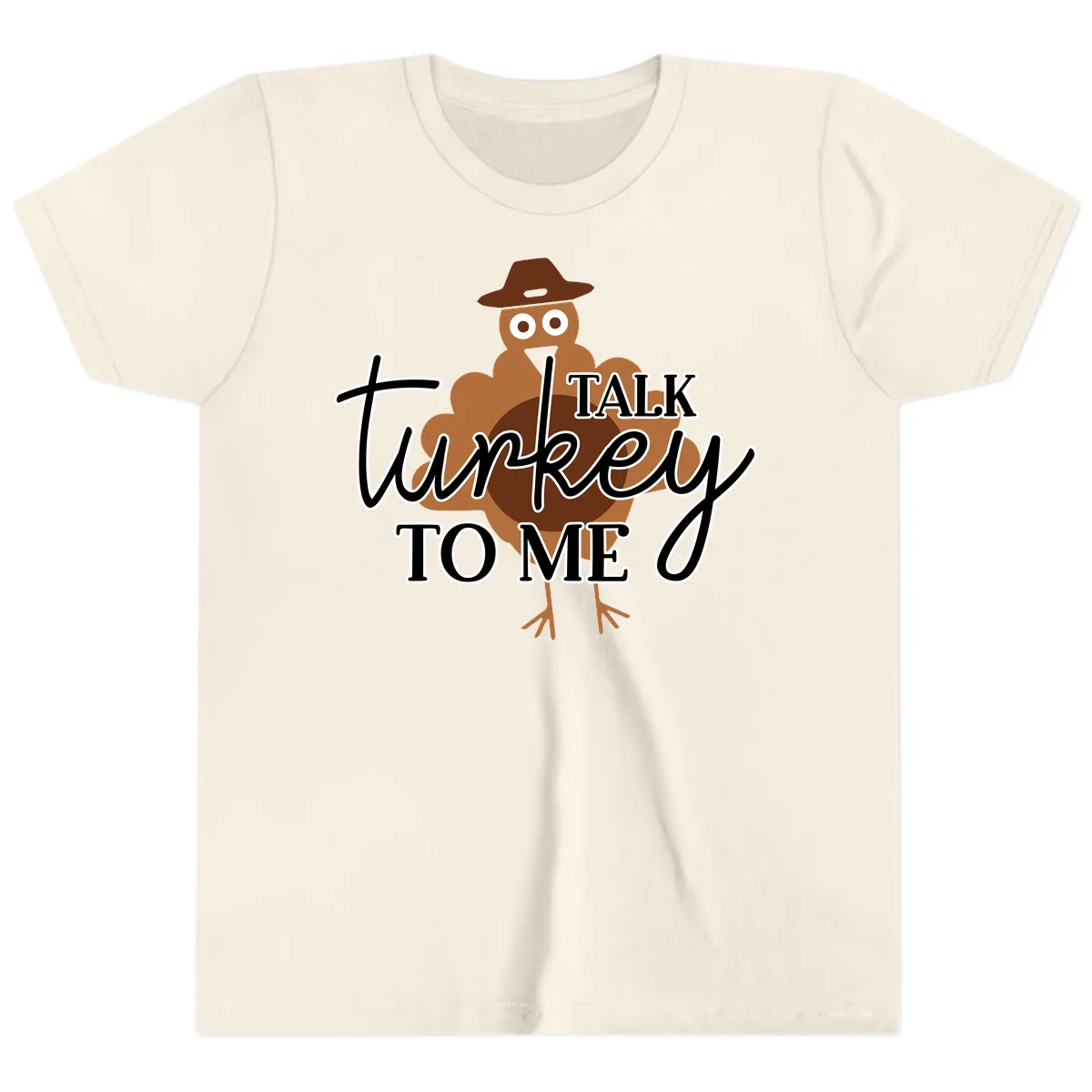 Talk Turkey To Me Thanksgiving Turkey Youth T-Shirt in Natural