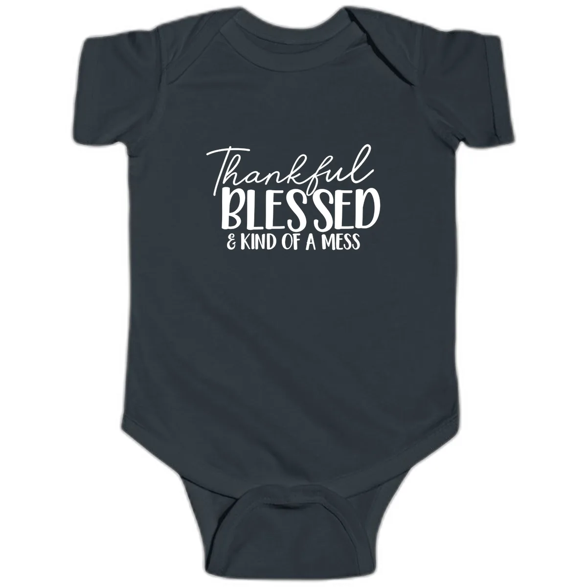 Thankful Blessed Kind Of A Mess Baby Onesie in Black