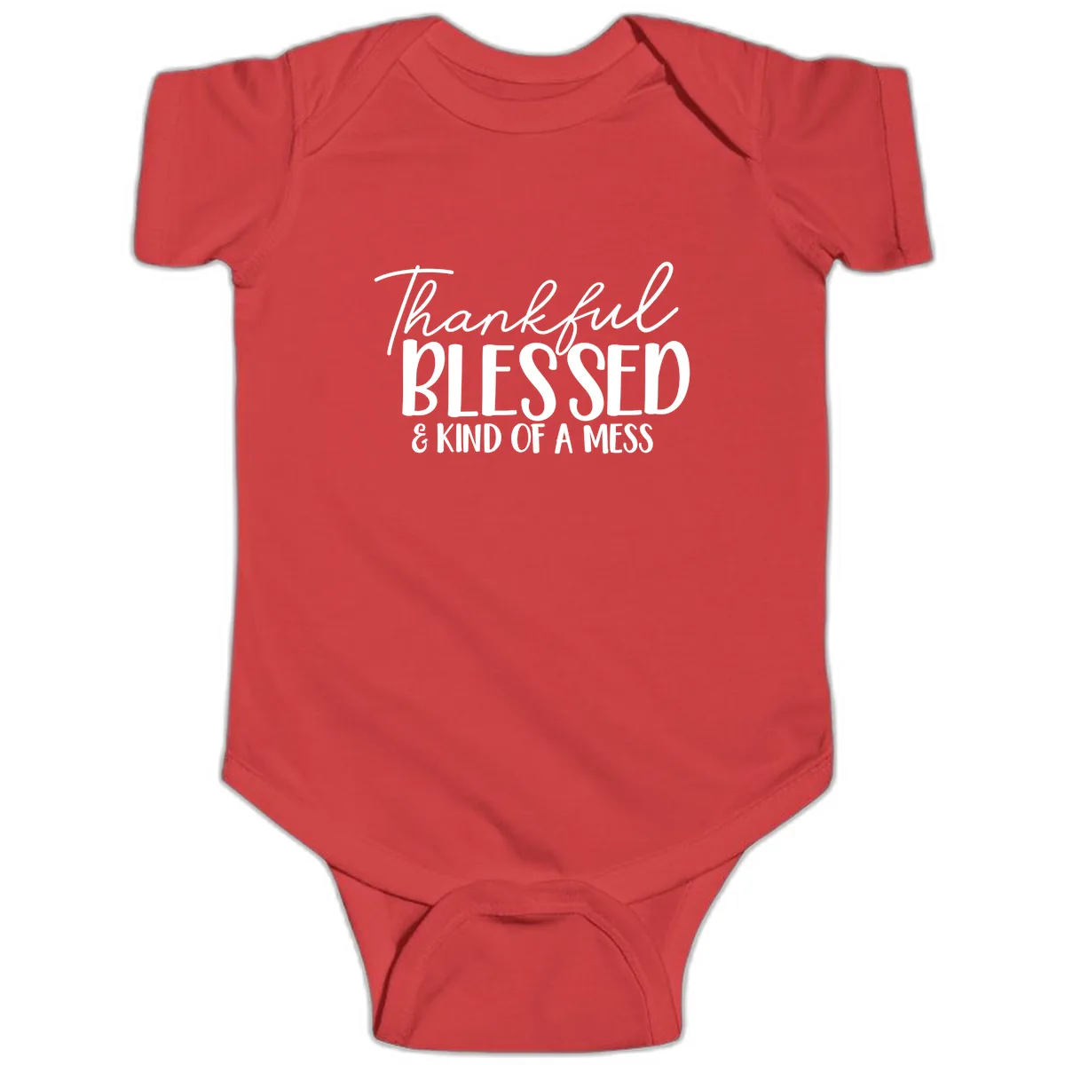 Thankful Blessed Kind Of A Mess Baby Onesie in Red