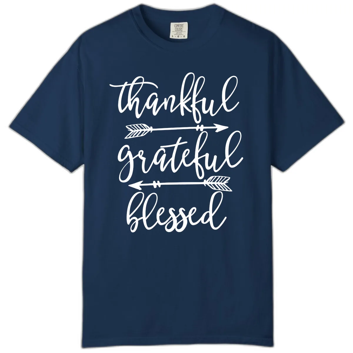 Thankful Grateful Blessed Typography Design Comfort Color in Navy
