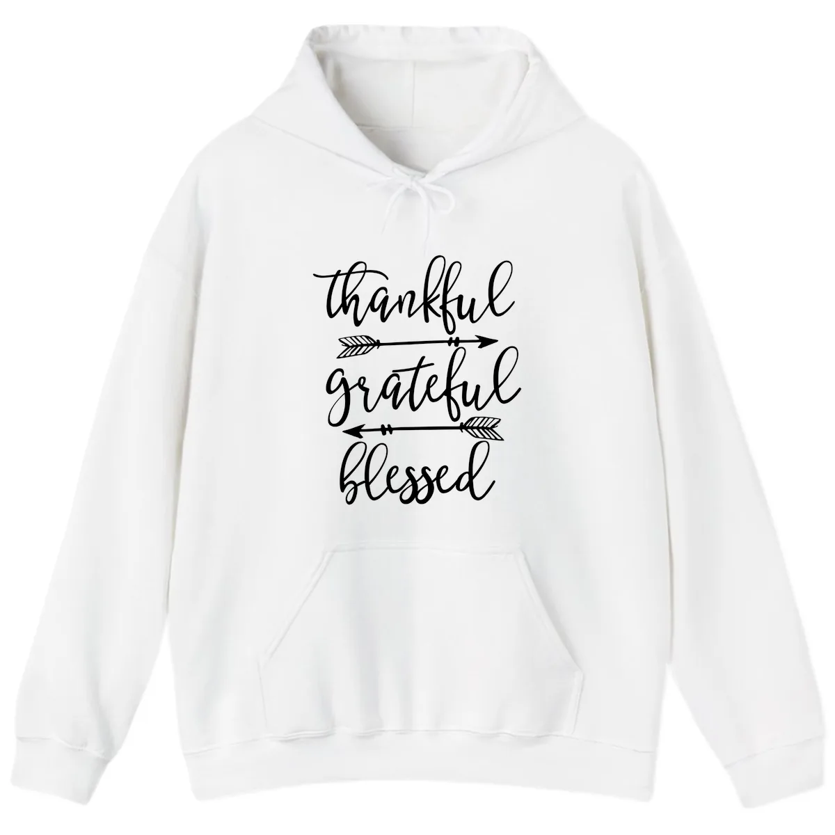 Thankful Grateful Blessed Typography Design Hoodie in White