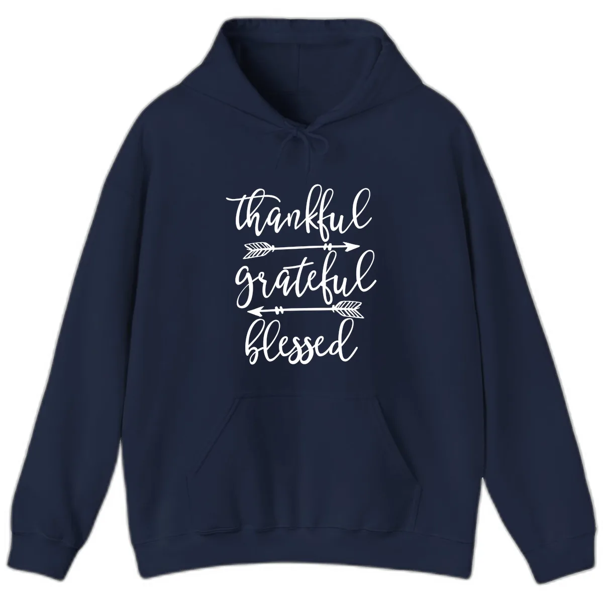 Thankful Grateful Blessed Typography Design Hoodie in Navy