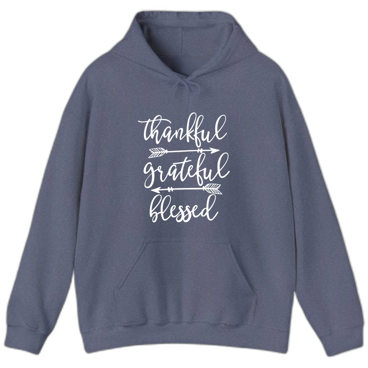 Thankful Grateful Blessed Typography Design Hoodie in Heather Navy