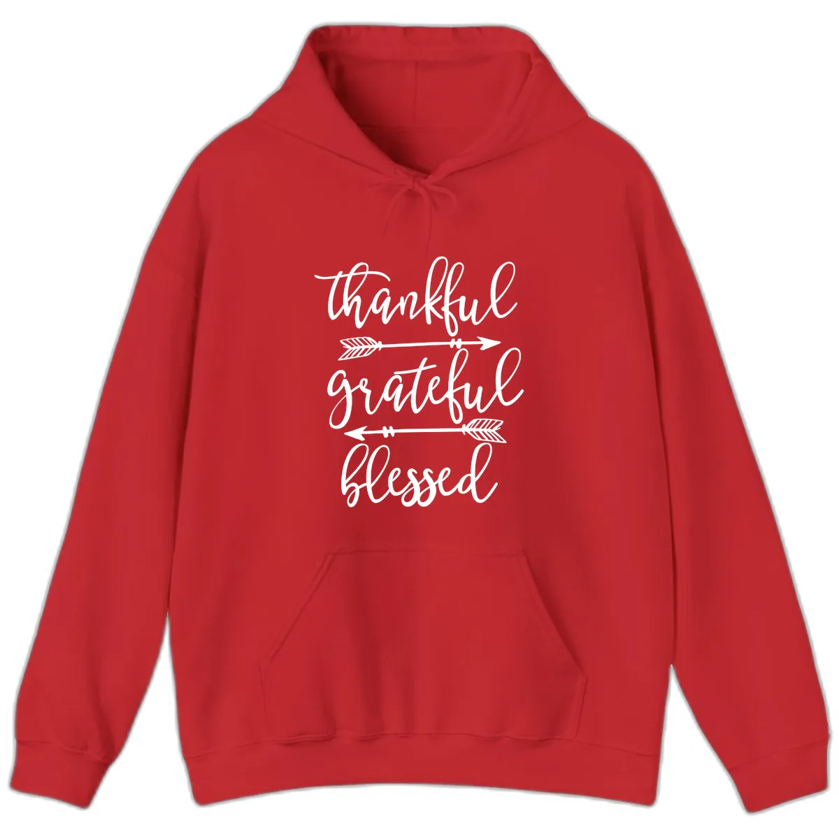 Thankful Grateful Blessed Typography Design Hoodie in Red
