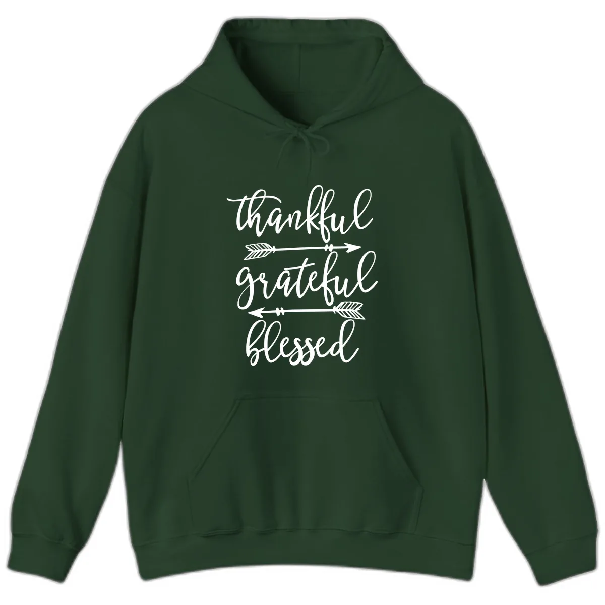 Thankful Grateful Blessed Typography Design Hoodie in Forest Green