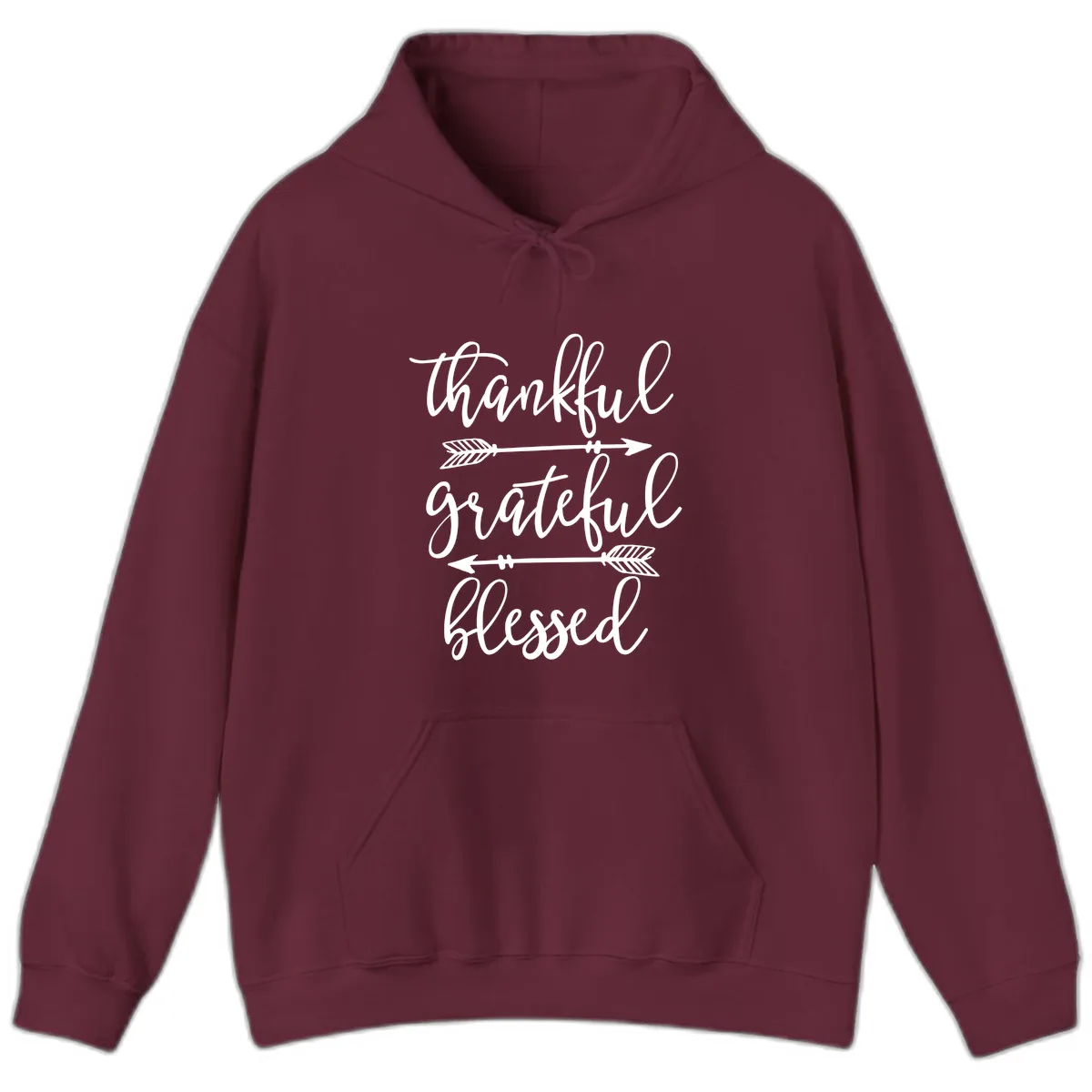 Thankful Grateful Blessed Typography Design Hoodie in Maroon