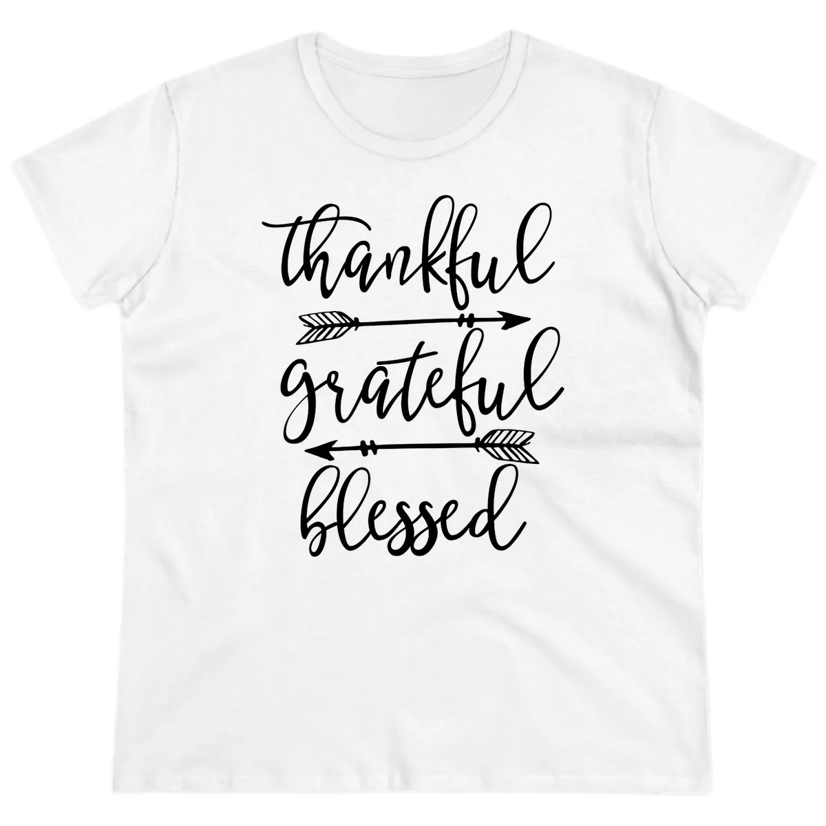 Thankful Grateful Blessed Typography Design Ladies Tee in White