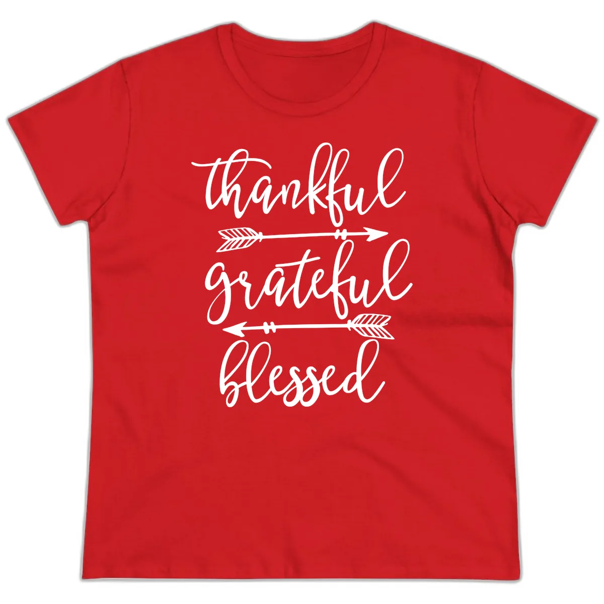 Thankful Grateful Blessed Typography Design Ladies Tee in Red