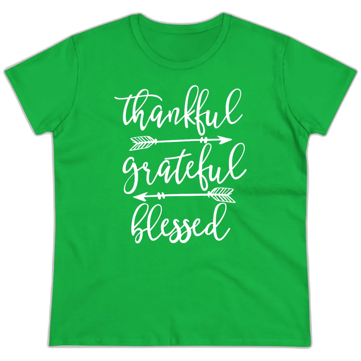 Thankful Grateful Blessed Typography Design Ladies Tee in Irish Green