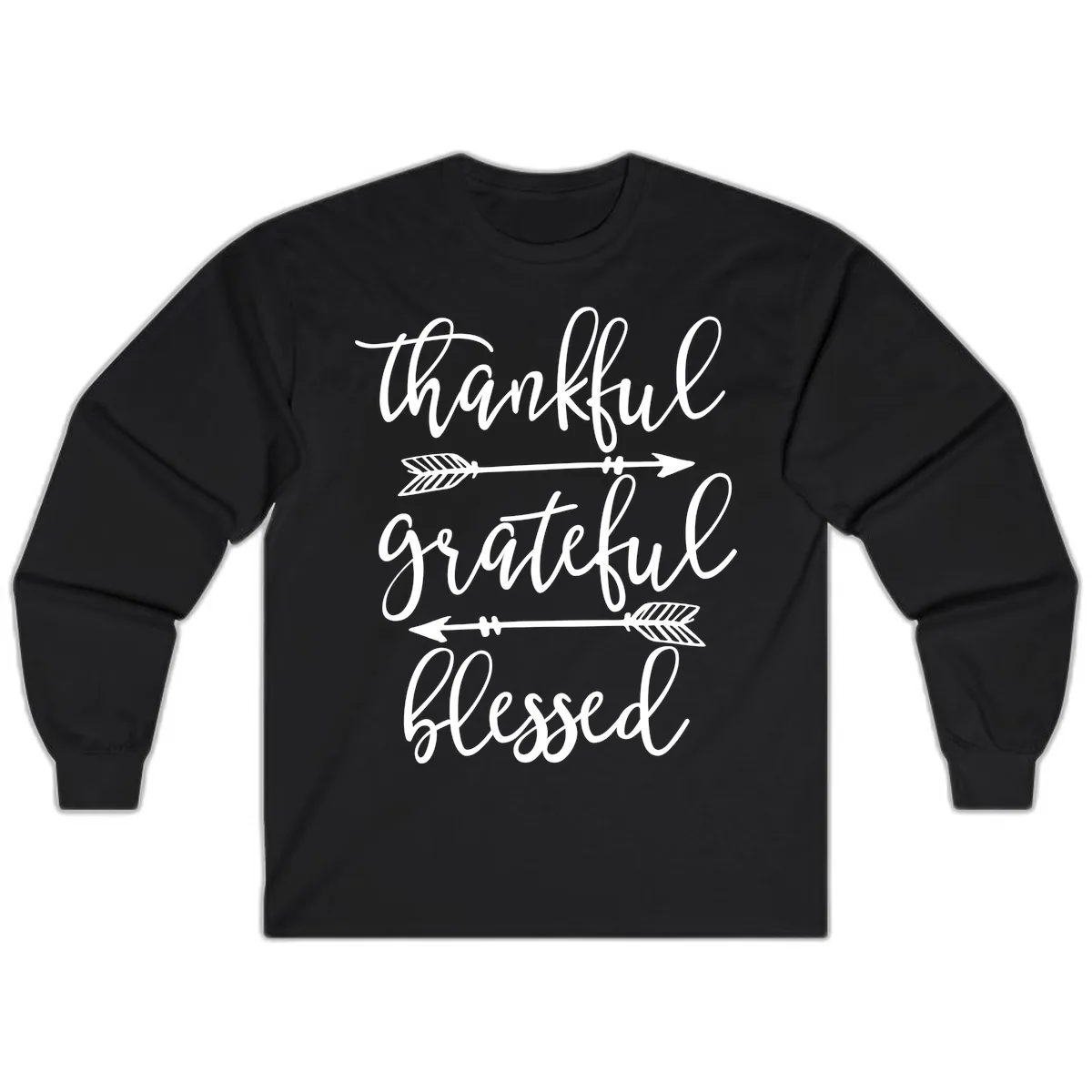 Thankful Grateful Blessed Typography Design Long Sleeve in Black