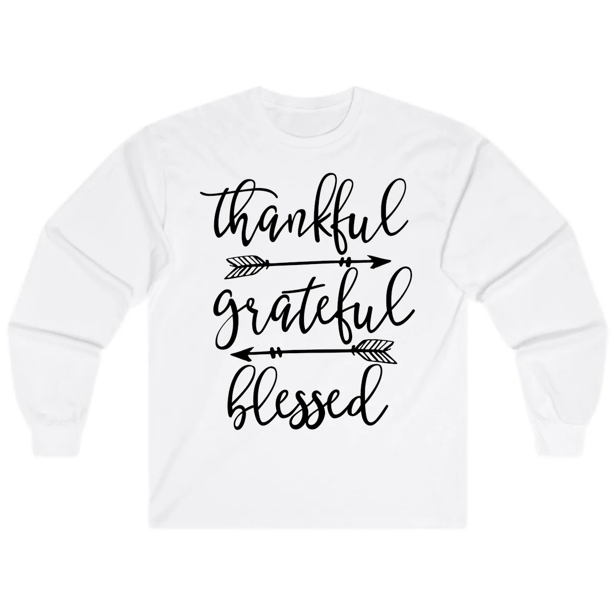 Thankful Grateful Blessed Typography Design Long Sleeve in White