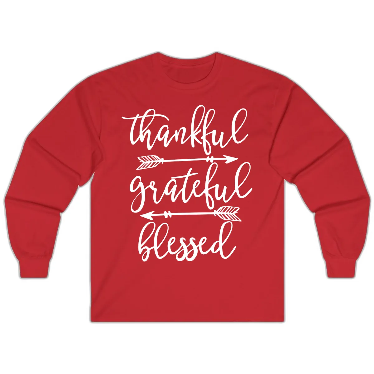 Thankful Grateful Blessed Typography Design Long Sleeve in Red