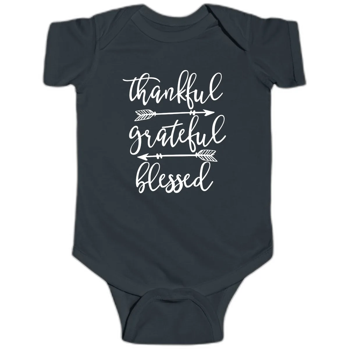 Thankful Grateful Blessed Typography Design Baby Onesie in Black