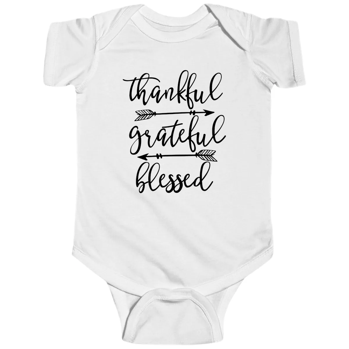 Thankful Grateful Blessed Typography Design Baby Onesie in White