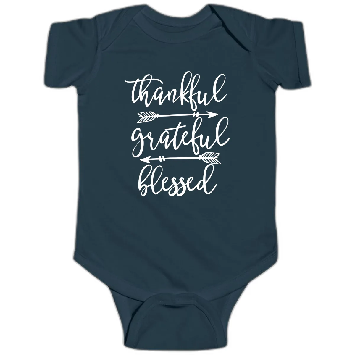 Thankful Grateful Blessed Typography Design Baby Onesie in Navy
