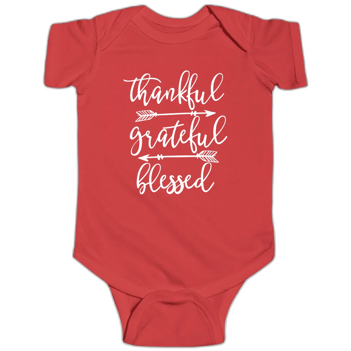 Thankful Grateful Blessed Typography Design Baby Onesie in Red