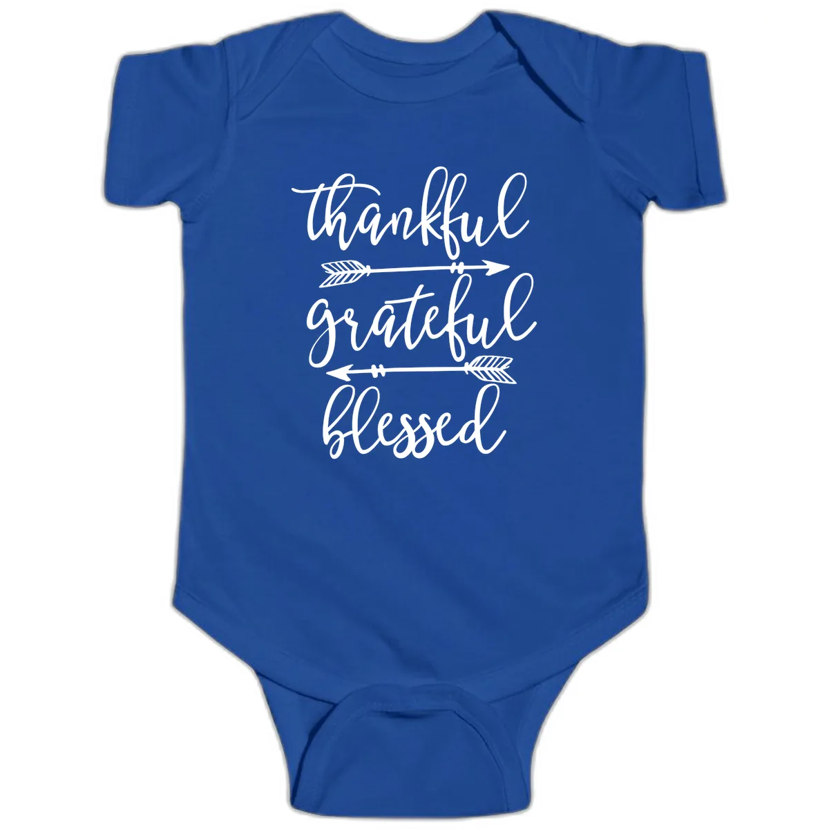 Thankful Grateful Blessed Typography Design Baby Onesie in Royal