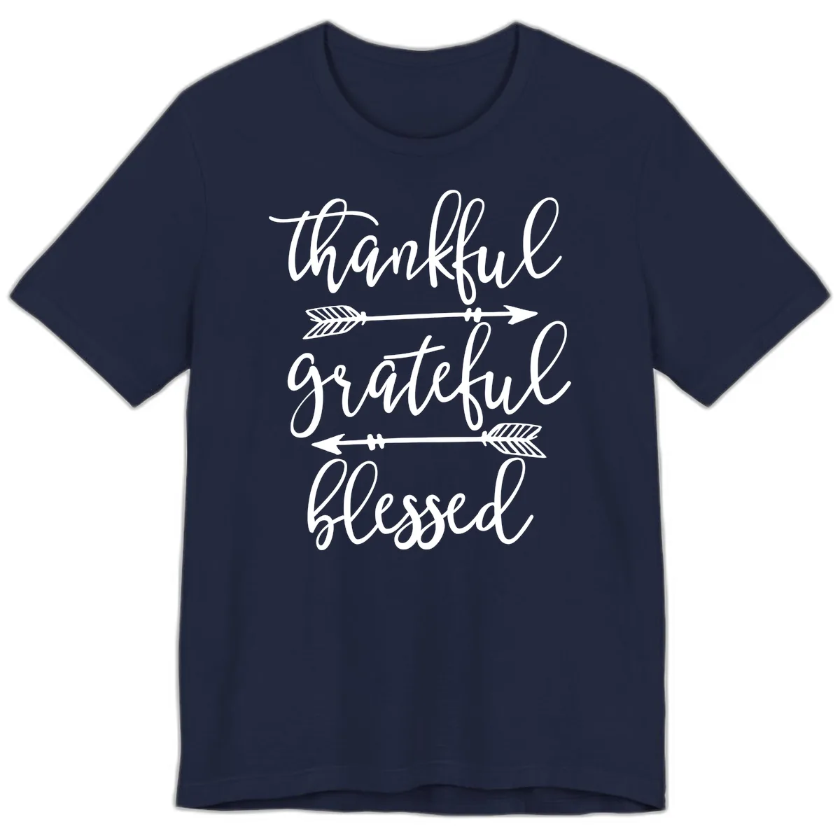 Thankful Grateful Blessed Typography Design Premium T-Shirt in Navy
