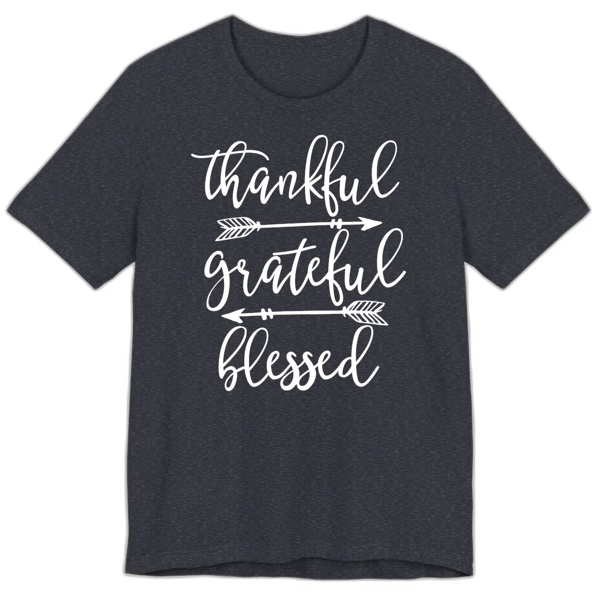 Thankful Grateful Blessed Typography Design Premium T-Shirt in Heather Navy