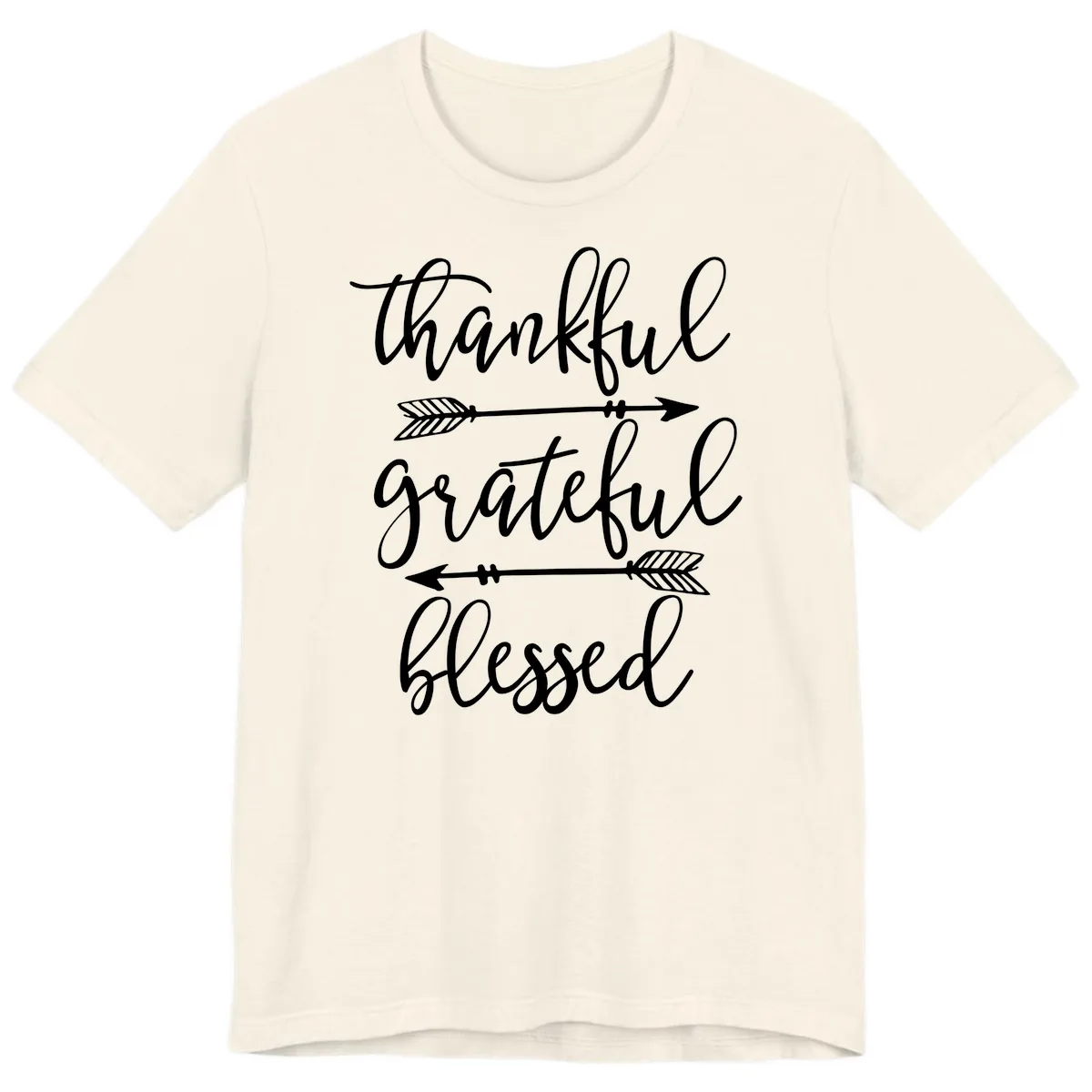 Thankful Grateful Blessed Typography Design Premium T-Shirt in Natural