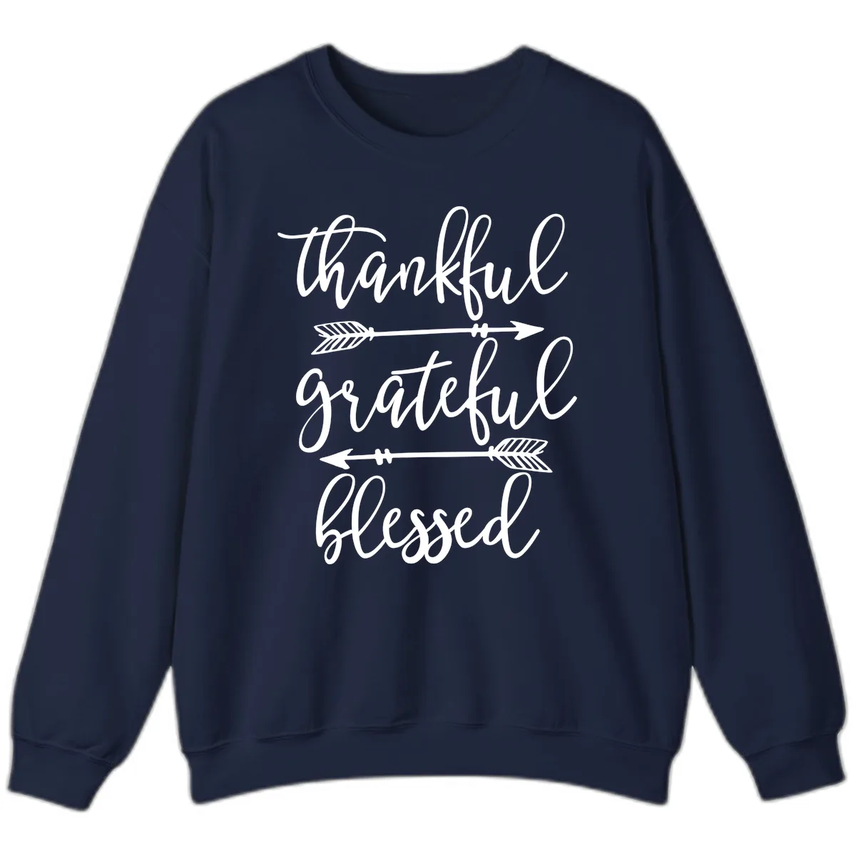 Thankful Grateful Blessed Typography Design Sweatshirt in Navy
