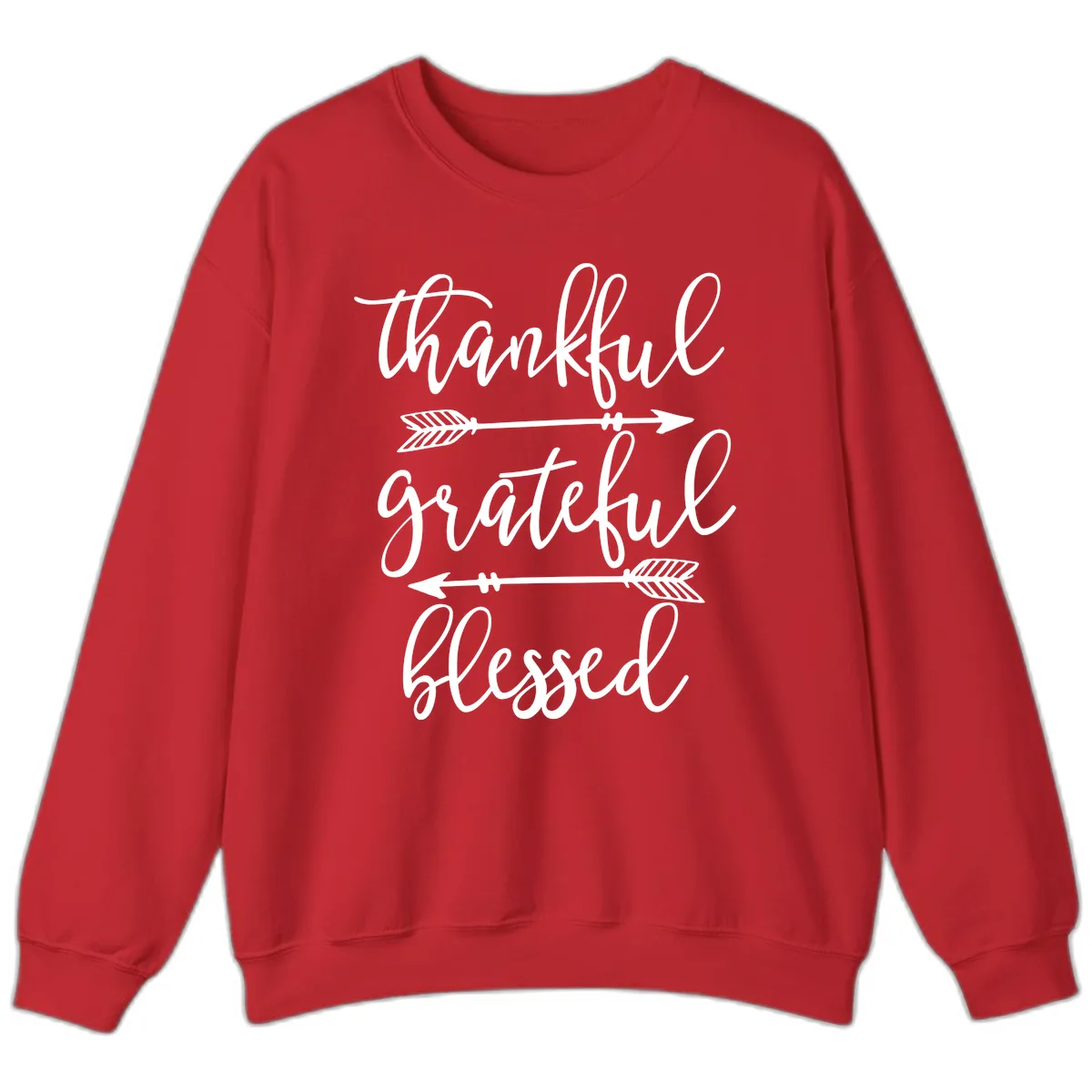 Thankful Grateful Blessed Typography Design Sweatshirt in Red