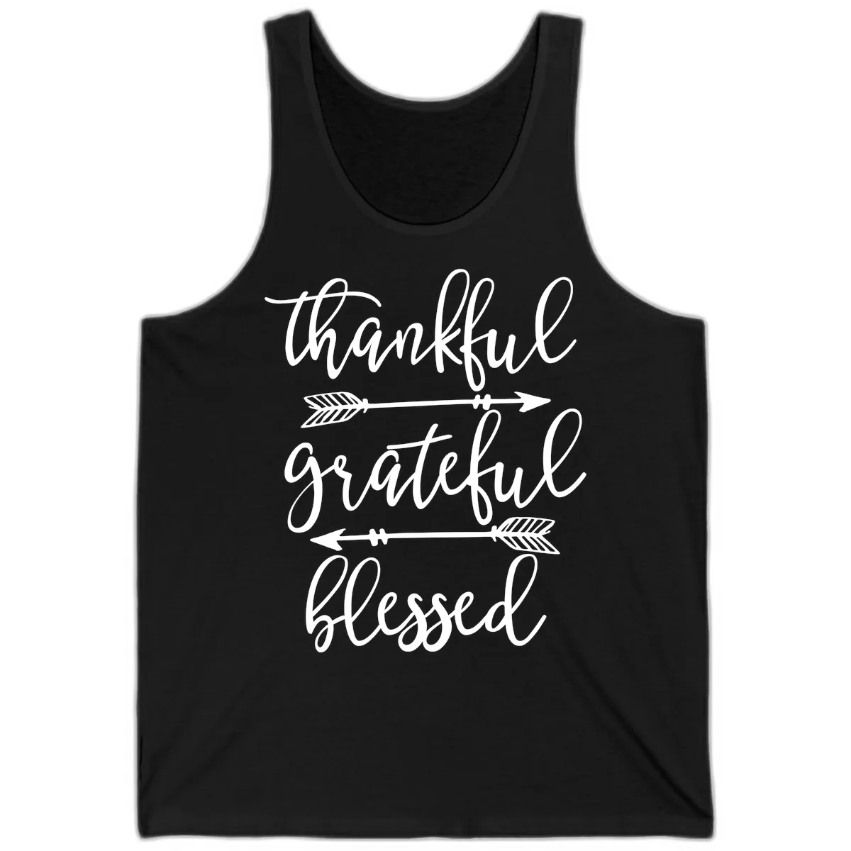 Thankful Grateful Blessed Typography Design Tank in Black