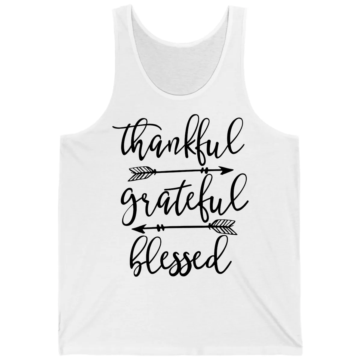 Thankful Grateful Blessed Typography Design Tank in White