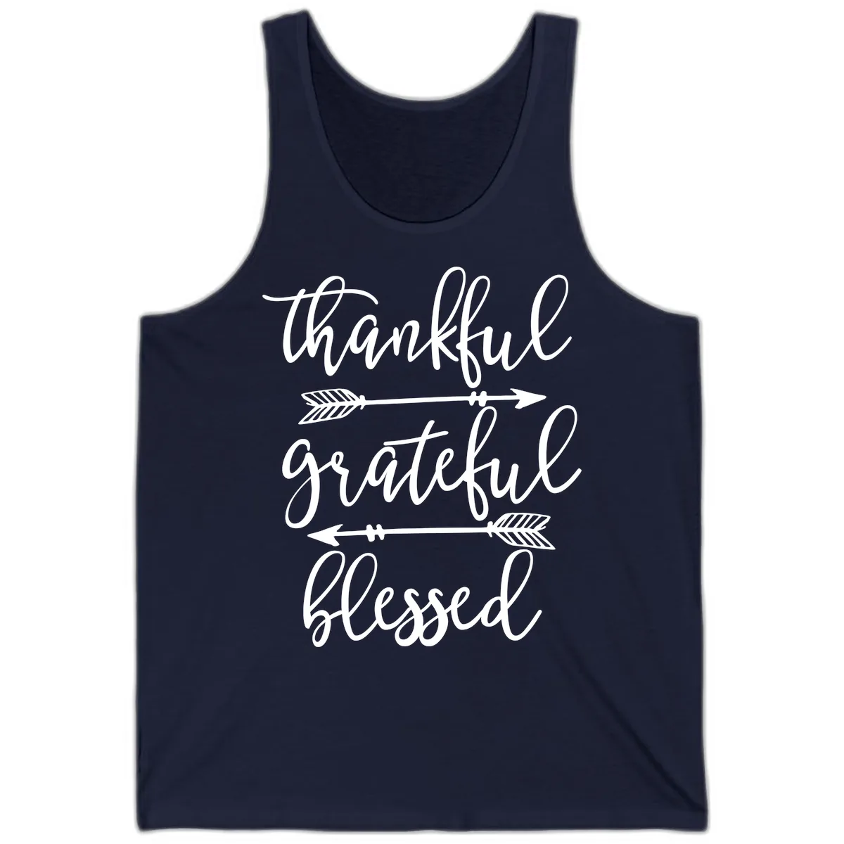 Thankful Grateful Blessed Typography Design Tank in Navy