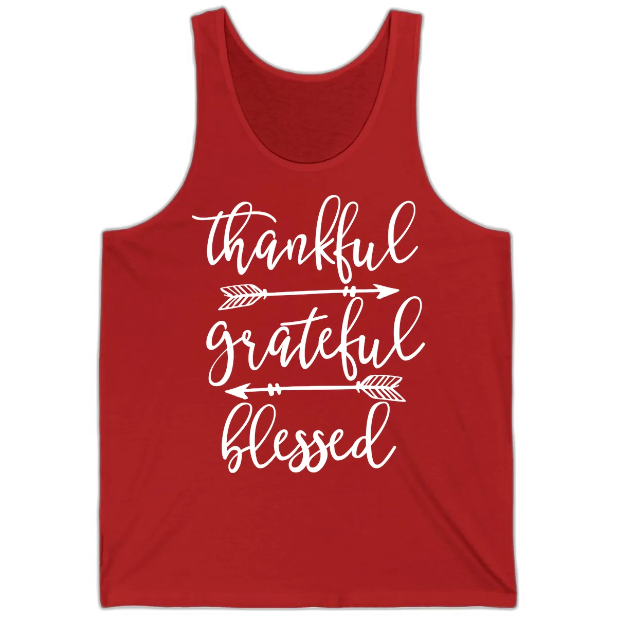 Thankful Grateful Blessed Typography Design Tank in Red