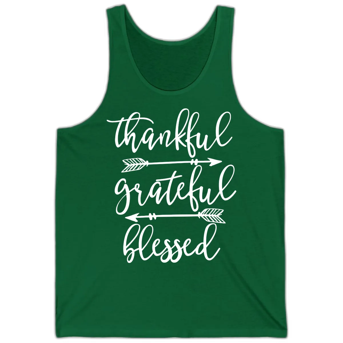 Thankful Grateful Blessed Typography Design Tank in Kelly