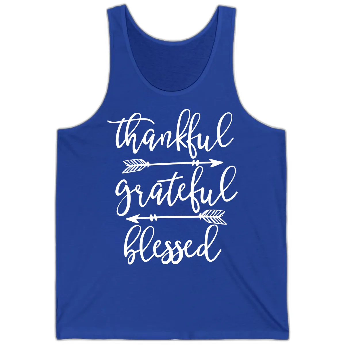 Thankful Grateful Blessed Typography Design Tank in True Royal