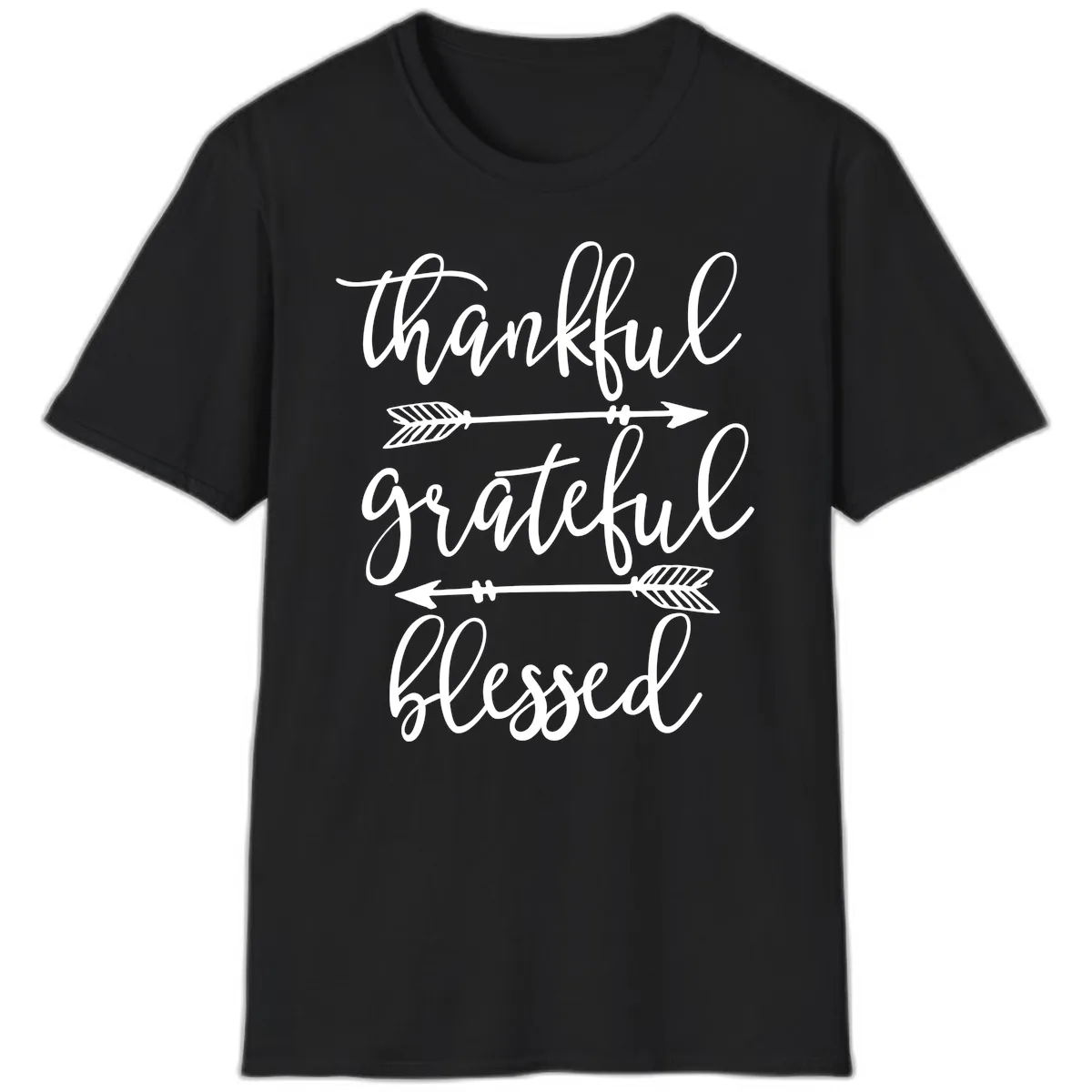 Thankful Grateful Blessed Typography Design T-Shirt in Black